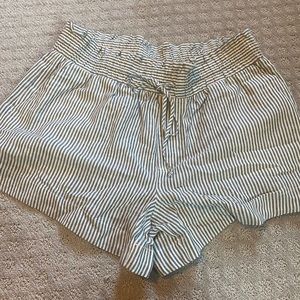 Pinstripe Ruched Waist draw string shorts.